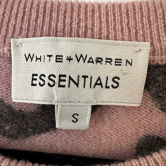 White+Warren Essentials Leopard Print Cashmere Crewneck Sweater Boho Size Small - Picture 8 of 10